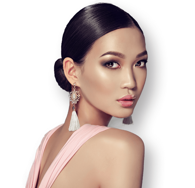 beautiful woman with full face of make up